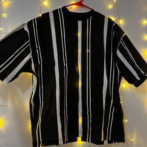 ASOS DESIGN oversized vertical stripe T-shirt in black and ecru (S)